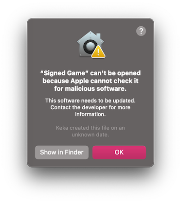 macOS Gatekeeper warning prompt
