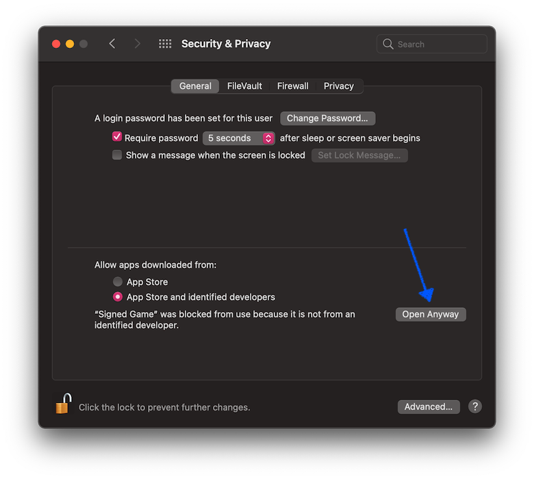 macOS System Settings Open Anyway button