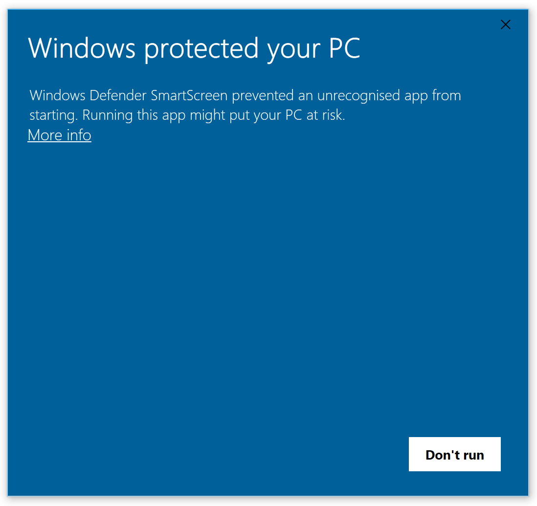 Windows SmartScreen More info link