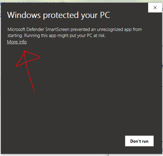 Windows SmartScreen Run anyway button
